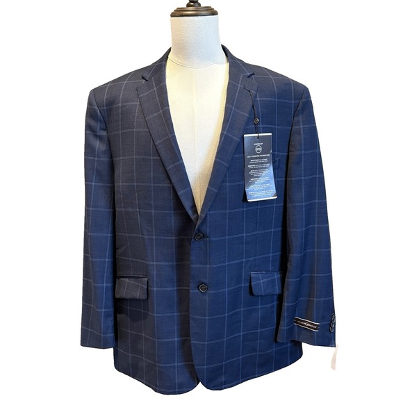 Joseph Abboud Blazer 50R Navy Windowpane Wool Sport Coat Jacket Suit Stretch NEW